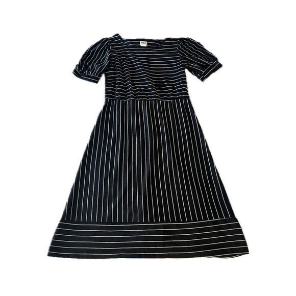 Vintage 70s Oops California Black White Striped Puff Sleeve Midi Dress Sz 11/12 - Picture 2 of 8